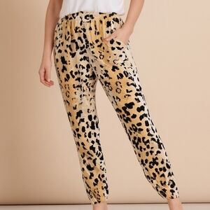 T Party Leopard Print Rayon Lounge Pants Womens L Boho Soft Animal Comfy Joggers